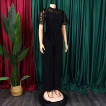 New Women's Jumpsuit European American Style Hollow Lace Short Sleeve High Waist Lace-Up Wide Leg Sexy - 黑色 - 查看 6