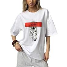 Nueva Llegada Verano 2026: Camiseta de Manga Corta con Estampado de Leopardo Estilo Retro Americano para Mujer, Holgada, Casual y Versátil. - Blanco - Ver 6