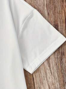 Camiseta manga corta cuello redondo 100% algodón, estampado trendy, tejido ligero y ventilado, estilo moda casual, apta para vida diaria, salidas informales y citas en primavera, verano y otoño - Blanco - Ver 3