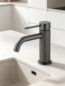 [Modern Minimalist] Matte Black Textured Basin Faucet, Elevating Your Bathroom Aesthetics - Grey - View 12