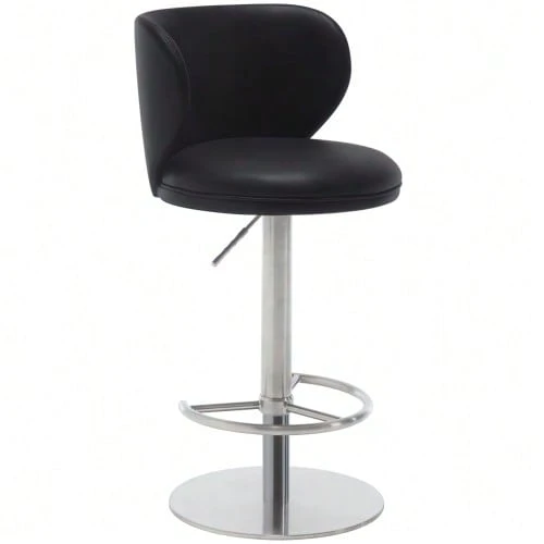 Titanium Black Stainless Steel Bar Stools, Modern Bar Chairs In Quality Leather With Backrest, Swivel And Height Adjustable For Kitchen Counter And Dining Room - 黑色 - 查看 1