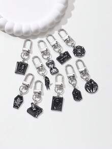 1 pieza Llavero de metal con cuervo estilo gótico, cielo estrellado y gota de aceite, regalo único para amigos, accesorio DIY para bolso, colgante de coche - Multicolor - Ver 1