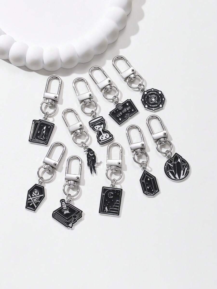 1 pieza Llavero de metal con cuervo estilo gótico, cielo estrellado y gota de aceite, regalo único para amigos, accesorio DIY para bolso, colgante de coche - Multicolor - Ver 1