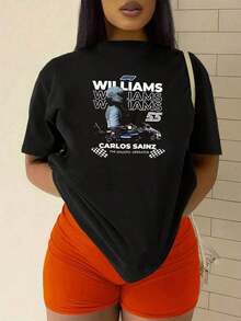 Image Of  Driver Carlos Sainz With A Williams Car Highlighting The Passion For Speed, Determination And Competitive Spirit. Women's T-Shirts, 220g, Soft, Comfortable, Ideal For Motorsport Fans. - 白色 - 查看 9