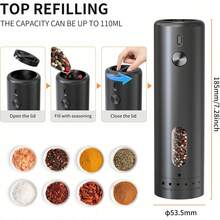 Pepper Grinder, Electric Salt And Pepper Mill Grinder, Adjustable Coarseness, Ceramic Grinding Elements, Rechargeability With LED Light, One Hand Automatic Operation - Multicolor - View 3