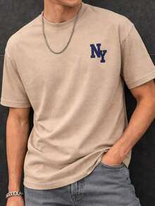 Camiseta de Manga Corta "NY"  Verano Casual Cuello Redondo 100% algodón. Ropa de hombre. Estampado de Letras "NY"  Camiseta para Hombre Ropa de Verano Moda Masculina Diseño Fresco y Ligero. Entrega inmediada, envios nacionales, hecho en méxico. En diferentes colores disponibles - Safari - Ver 4