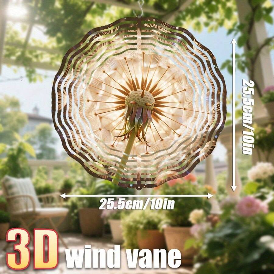 1个3D立体“阳光下舞动的蒲公英种子”摆件，尺寸25.5厘米/10英寸*25.5厘米/10英寸，带旋转挂钩，360° DIY创意风铃套装（不含吊坠），款式随机
