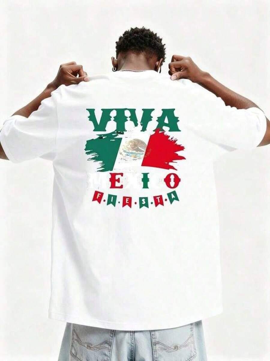 Gráfico de mapa mexicano colores bandera verde blanco rojo águila serpiente nopal escudo significado histórico texto Viva México Fiesta representa orgullo cultural camiseta de hombre 220g para festividades patrias. Ropa De Mujer / Ropa De Mujer De Uso Diario / Blusas, Camisas Y Camisetas De Mujer / Camisetas De Mujer Ropa Deportiva Basicos Mujer Short Playeras Para Hombre - Blanco - Ver 1