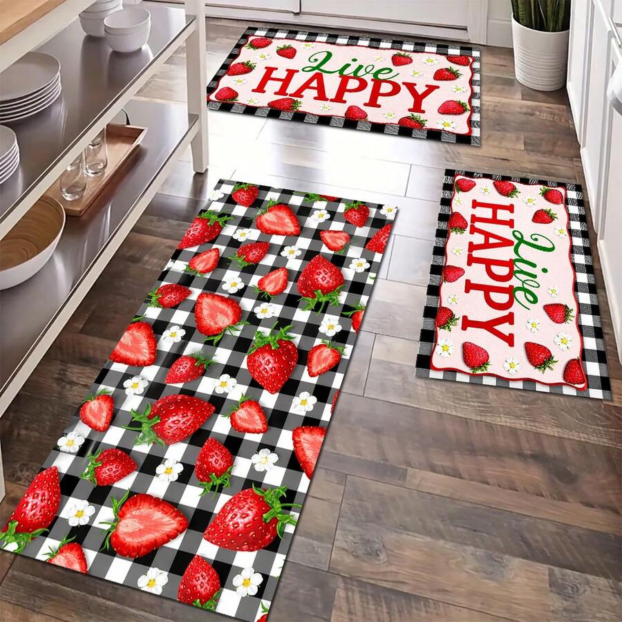 1pc Fruit Pattern Kitchen Floor Mat, Polyester Drainage Mat, Doormat, Floor Pad, Suitable For Kitchen, Living Room, Entrance, Balcony, Home Decor, Anti-Pollution, Coffee Shop, Bar, Holiday, Party, Bedroom, Pet Mat, Bathroom Decor, Room Decor - Multicolor - View 1