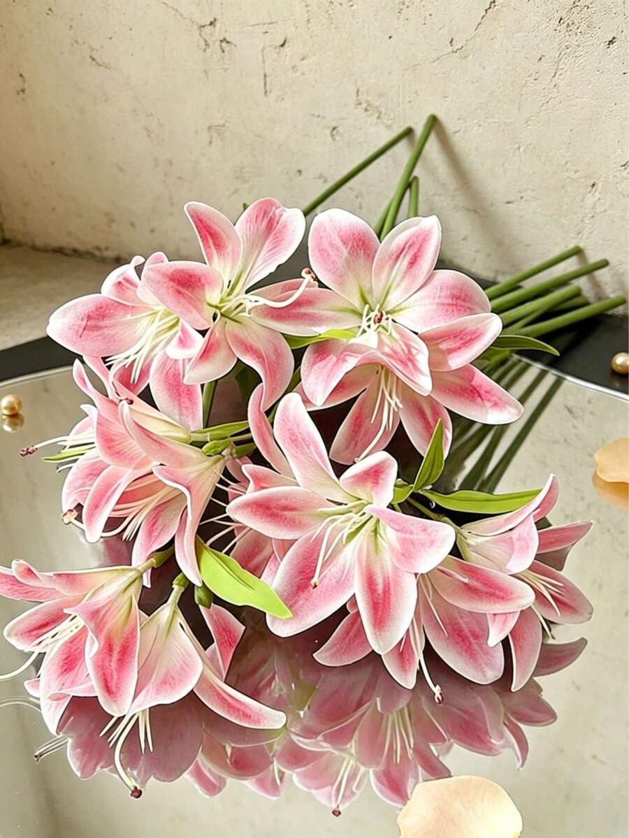 1/3/6支人造百合花莖，簡約聚酯纖維仿真花，適用於家居裝飾、情人節、禮物、生日、畢業、新年、萬聖節、聖誕節、婚禮胸花、母親節等 - 彩色 - 查看 1