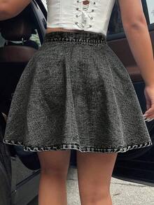 Casual Fashion Elegant Loose A-Line Denim Skirt, Suitable For Summer Music Festival, Vacation, For Women - Gris - Ver 6