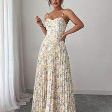Elenzya Sleeveless V-Neck A-Line Waist Cinched Elegant Romantic Ditsy Floral Dress, Suitable For Resort, Garden Party, Spring/Summer Gathering, Travel - Multicolor - Ver 8