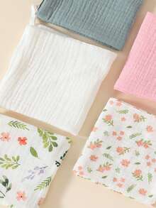 Bộ 5 chiếc yếm ăn cho bé bằng vải cotton mỏng in hình hoa và động vật hoạt hình, khăn ăn, khăn lau nước bọt. - Nhiều màu - Xem 3