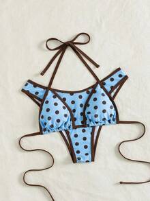 Set de 2 bikinis sexy y de moda en negro y blanco para mujer, ropa de playa de verano para vacaciones - azul cielo - Ver 4