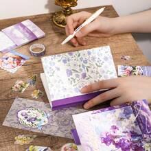 Twilight Iris Planner Gift Set, Floral Planner Notebook A6 Grid Notebook, DIY Sticker Material Stationery Set - 1 Set - View 5