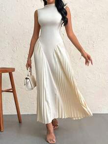Vestido elegante de línea A ajustado con pliegues para mujeres - Albaricoque - Ver 1