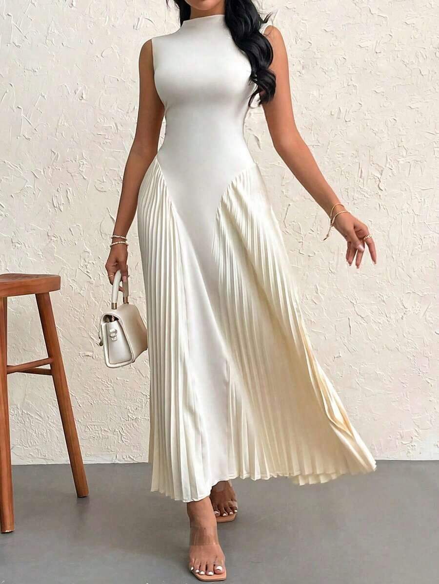 Vestido elegante de línea A ajustado con pliegues para mujeres - Albaricoque - Ver 1