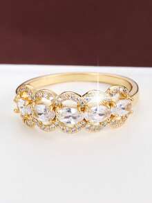 1 chiếc nhẫn nữ kiểu dáng tối giản, thiết kế hoa văn, đính đá Cubic Zirconia. - Nhiều màu - Xem 3