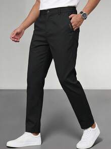 Men's Solid Color Casual Tapered Pants With Pockets - Black - View 2