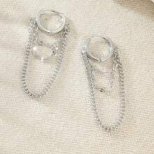 Vintage Tassel 3-Chain Pendant Earrings, Delicate Lip Chain Earring Necklace Hoop Earrings For Women & Teenagers - Silver - View 4