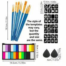 36 Colors Water-Based Body Paint, Washable Easy To Apply Fast Drying Removable, Large & Small Sizes Available, Face & Body Painting Palette With Brushes Sponges Full Set Tools, Suitable For Halloween, Cosplay, Stage Makeup, Birthday Party, Carnival, School Events, Special Effects Makeup - Sets - View 9