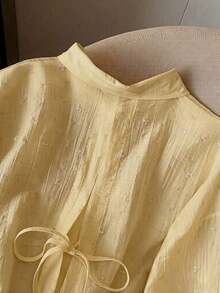 Camisa de mujer de manga larga con espalda descubierta y lazo, de estilo suelto y delgado, para primavera/verano - Amarillo - Ver 7