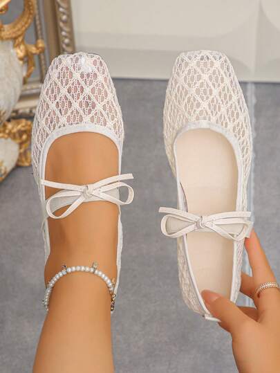 Women's Mesh Flat Shoes, Size 35-43, Elegant Hollow-Out Mesh Design, Versatile For Office, Indoor/Outdoor Wear, Comfortable And Breathable
