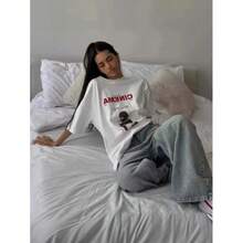 Camiseta de manga corta de verano, resistente, de estilo hip-hop americano urbano, con estampado de letras, holgada, de marca de moda urbana. - Blanco - Ver 4