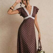 Women's Floral Print V-Neck Elegant Waist Cinched Party & Casual Dress - Multicolor - Ver 10
