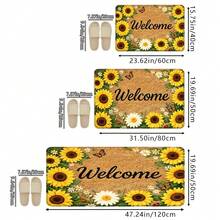 1pc/2pcs/3pcs Stylish Floor Mat With Sunflower And Butterfly Prints. It Is Sturdy, Stain Resistant And Machine Washable. Perfect Indoor Decor For Multiple Rooms, Pet Spaces As Well As Spring, Summer And Festival Scenes - Multicolor - View 3