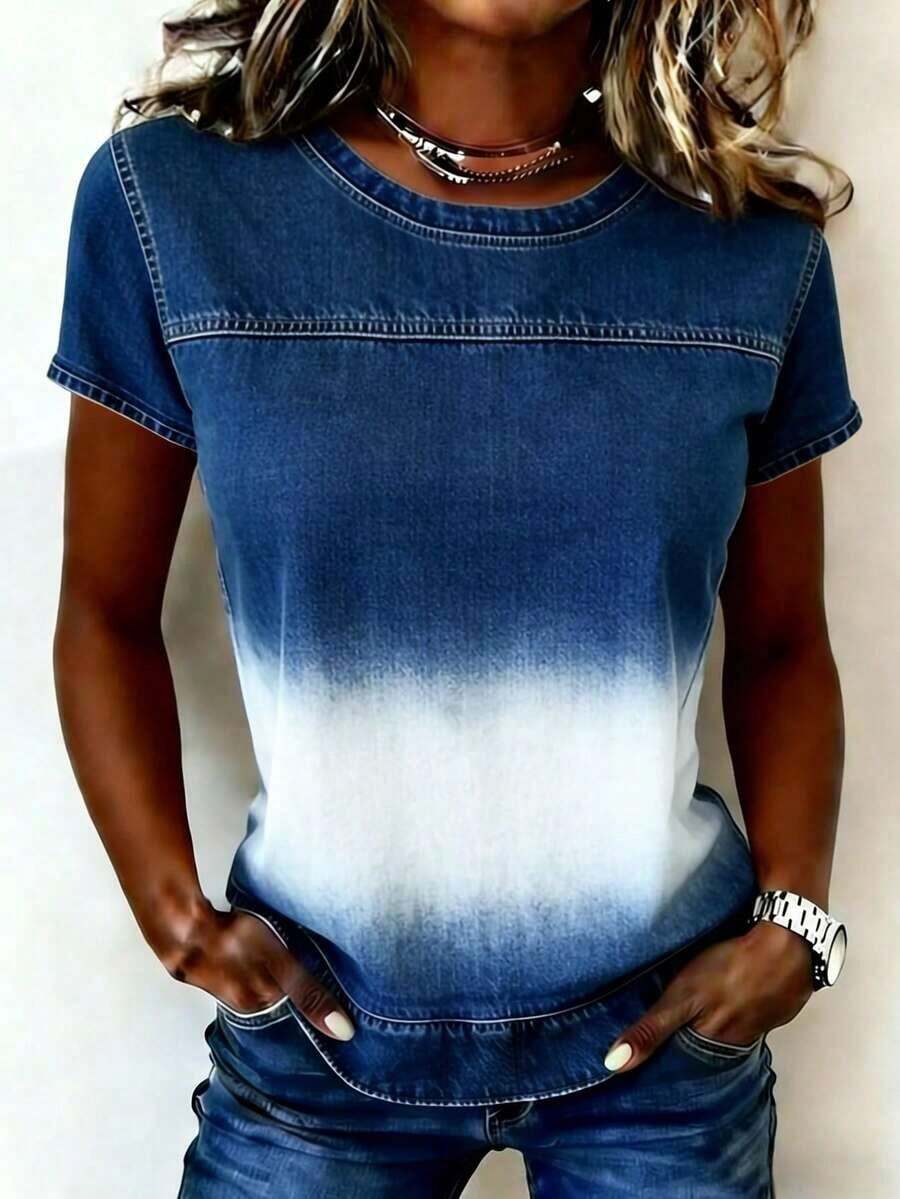 Camiseta Casual de Manga Corta con Cuello Redondo y Estampado de Palmeras para Mujer, Selamara, Verano - Multicolor - Ver 1