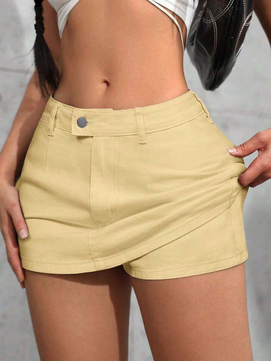 Tall Minifalda vaquera ultracorta, de moda para el verano - Amarillo - Ver 1
