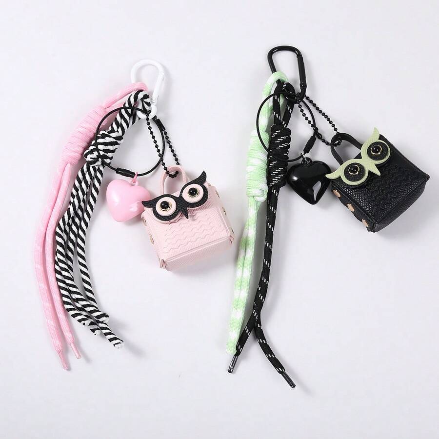 1pc Y2K Cute Owl Face Heart Keychain, Lanyard Bag Charm, Backpack Accessory, Teacher's Day Thanksgiving Christmas Best Friend Gift - Multicolor - View 1