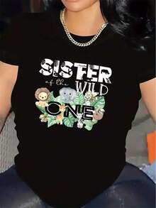 "Wild Sisters" T-Shirt | Suitable For Wearing In The Living Room At Home, Durable And Comfortable, With Adorable Animal Prints And Modern Designs, It Is A Perfect Gift For Family Gatherings And Everyday Wear, With A Round Neck And Medium Stretch Fabric. - Black - View 12