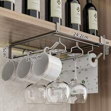 Wine Glass Rack - Under-Cabinet Hanging Stemware Organizer. A Drill-Free, Carbon Steel Storage Solution That Is Both Sturdy And Durable, Ideal For Use On Shelving Units, In Kitchens, Or As A Decorative Accent For Bar Areas. (Available In Black, Gray, And White). - Multicolor - View 12