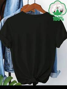 Camiseta de algodón 100% puro para mujer de talla grande, con estampado de diente de león e insectos, cuello redondo, manga corta, cómoda para el hogar - Camiseta de algodón de manga corta y cuello redondo, estilo vintage urbano, unisex, holgada, para mujer. blusas.blusas casuales para dama. - Negro 1 - Ver 2