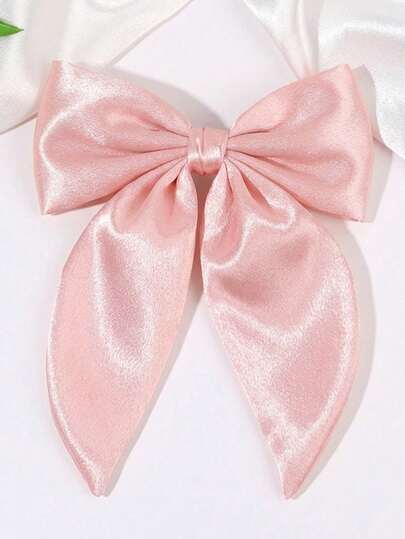 1pc Pink Ribbon Bow Hair Clip, Solid Color Elegant Gentle Hair Accessory, Gift For Girls, Suitable For Daily Life, School, Work, Social Gatherings, Countryside Resort Style