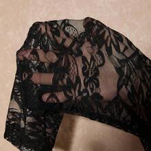 Cravure Plus Size Women's New Black Sleeveless Cold Shoulder T-Shirt, Mesh Lace Sleeve Patchwork, Embroidered Strap, Elegant Black Top, Sexy And Slimming, Fashionable And Refined For Daily Outings, Dates, Gatherings/Parties, Bars, Suitable For Autumn And Spring - Albaricoque - Ver 4