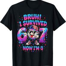 Baseball Ice Cream Drip Survived 67 Im 8 8th Birthday Boy T-Shirt - Black - View 1