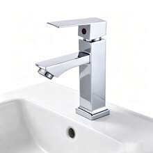 Single Cold Faucet For Bathroom Sink, Countertop Basin, Hotel Wash Basin, Black, Silver, Square Single Cold Water Faucet - Silver - View 5