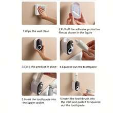 1pc Toothpaste Squeezer Space-Saving Toothpaste Dispenser Toothbrush Holder Wall-Mounted No-Drill Detachable Easy Installation Easy To Clean - A - View 10
