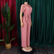 Nuevo Mono Mujer Estilo Europeo Americano Encaje Hueco Manga Corta Cintura Alta Con Cordones Pierna Ancha Sexy - Rosa - Ver 8