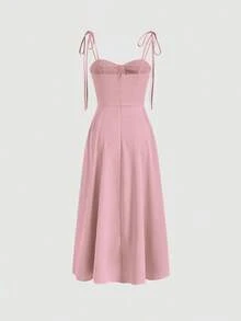Vestido con abertura y lazo floral - Rosa Pálido - Ver 2