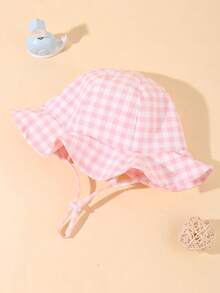 1pc Kids Pink Plaid Sun Hat, Adjustable Baby Girl Hat, Infant Summer Beach Bucket Hat, Girls Summer Sun Protection Bucket Hat - Multicolor - View 10