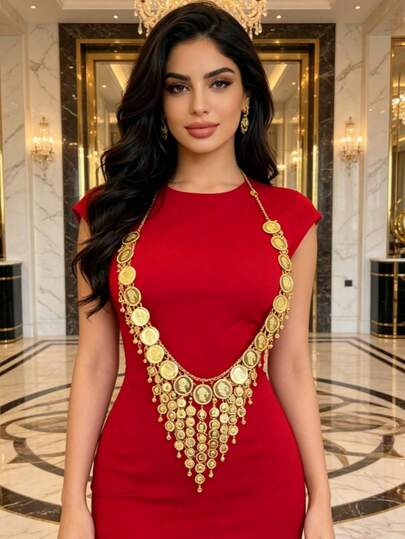 Collar bohemio con colgante de campana dorada, collar de moda de estilo de Oriente Medio adecuado para uso al aire libre, bodas, fiestas, regalo para amigas y novias