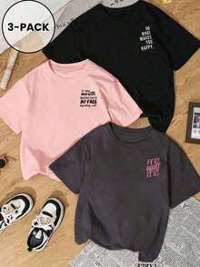 1 piezas Nuevas camisetas de manga corta de mujer con cuello redondo, de corte holgado y con diseño casual y lindo. Prendas de vestir de moda para uso diario y vacaciones. de cuello redondo. Adecuado para el Día de San Valentín, el regreso a la escuela, el Día del Maestro y otras festividades. Camisetas casuales de manga corta, suaves, holgadas y cómodas con estampado de letras para uso diario. - Albaricoque - Ver 6