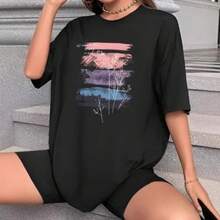 Camiseta de algodón de manga corta para mujer, estilo europeo y americano, para comercio exterior transfronterizo, de corte holgado, longitud media, estampada, con cuello redondo. - Blanco - Ver 2