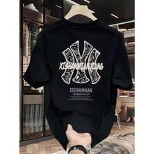 Nueva camiseta de algodón de manga corta estampada para hombre y mujer, estilo urbano moderno, top personalizado de media manga, camiseta de verano con cuello redondo para parejas. - Blanco - Ver 3