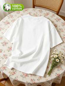 Women's T-Shirt With Fresh Floral Print, Short Sleeve, 100% Pure Cotton, Soft And Pleasant To The Touch, Breathable, Classic And Comfortable Round Neck, Machine Washable, Bear Print Composed Of Flowers, Fresh And Vibrant Style, Suitable For Leisure At Home / Weekend Picnics / Short Trips And Other Occasions. - 白色 - 查看 3