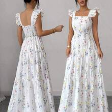 Elenzya Women's Floral Print Ruched Waist Elegant Long Dress, Suitable For Dates And Parties - Rosa Pálido - Ver 5